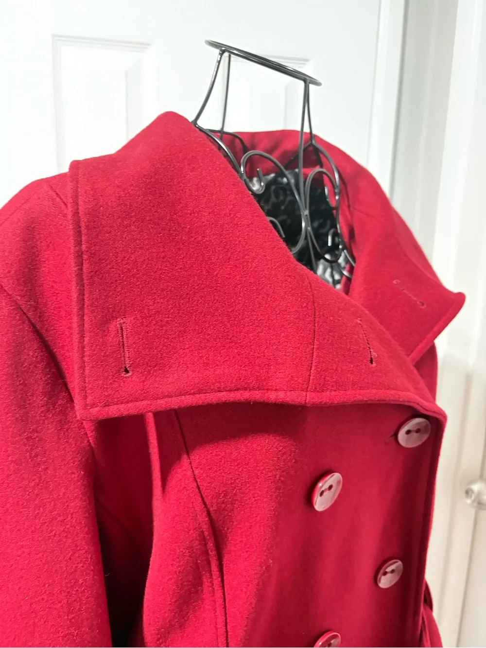 SienaStudio Red Double-Breasted Fully Lined Belted Women's Wool Polo Coat 1X